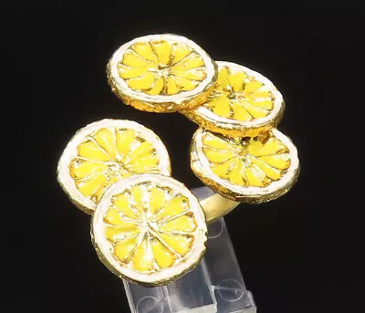 925 Silver - Vintage Gold Plated Five Enamel Lemon Slices Ring Sz 8.5 - RG25469 • $91.91