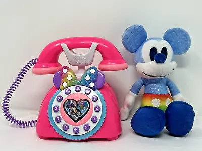 Disney Mickey Mouse Rainbow Collection Plush & Minnie Pink Talking Telephone Toy • $20.89