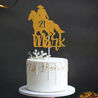 Personalised Glitter Cake Topper Cowboy Birthday Party Any Name & Age Decoration • £2.97