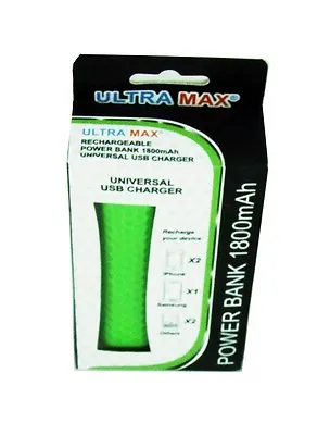 Green Ultramax 1800mAh Universal USB Power Bank For IPhoneSmartphone & Tablet • £5.95