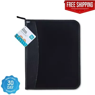 3 Ring Zipper Binder Case Poly With 1.5  Round File Pocket Folder Rings Black US • $8.85