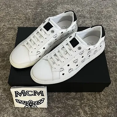 MCM Men’s US9/EU42 Terrain Derby White Monogram Logo $410 MSRP Sneaker Shoe NWB! • $239