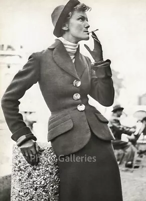 1948 Vintage RICHARD AVEDON Paris Smoking Female Fashion Suit Duotone Photo Art • $187.14