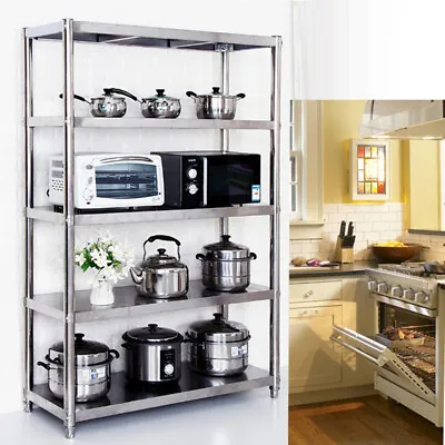 5 Tier Stainless Steel Shelving Unit Kitchen Metal Storage Shelf Garage Racking • £49.95