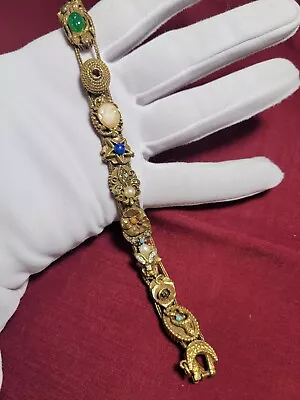 Vintage Goldette NY Victorian Revival Slide Charm Bracelet Gold Tone  - Signed • $49.99