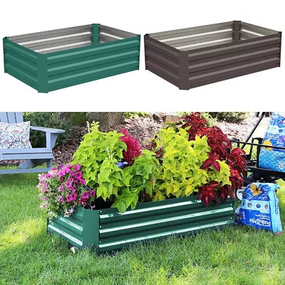 Garden Metal Raised Vegetable Planter Outdoor Flower Trough Herb Grow Bed Box • £30.99