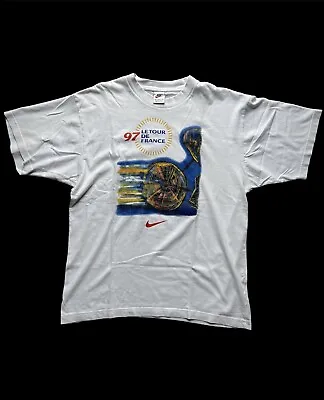 1997 Nike Tour De France Vintage White Print T-shirt • $55