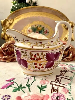 Antique 19th Cent  English Jug Coalport Oval Shape Red Berries Purple Leafs Gold • £65