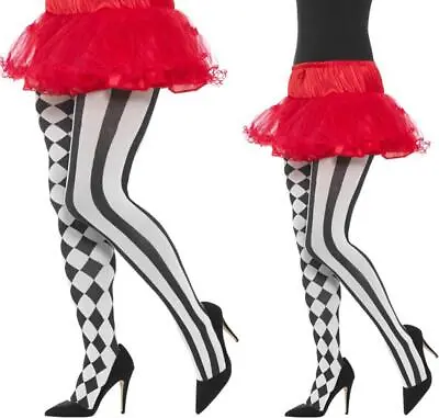 $9.40 • Buy Ladies Black White Harlequin Tights Jester Halloween Fancy Dress Accessory