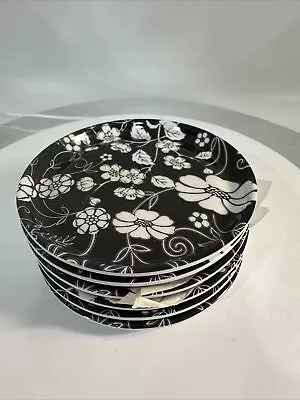 Le Cadeaux - Black Floral Decorative Printed 4  Coaster - Set Of 6 Melamine • $5.99