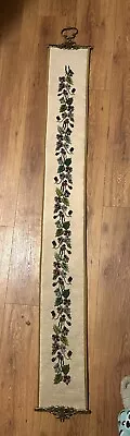 Vintage BELL PULL Floral Needlepoint  W/ BRASS HARDWARE 8 X 67” • $42