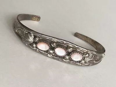 Sterling Silver Leaf Pink Mother Of Pearl Cuff 925 Bracelet 6.25in 10.85g Ladies • $45