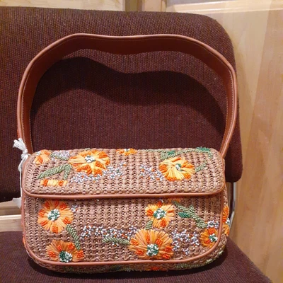 $143 • Buy Staud Tommy Raffia Floral Bead Shoulder Bag