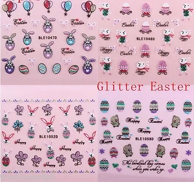 Nail Art Stickers Easter Nail Art Stickers Decals Transfers Bows Bunny Rabbits • £1.49