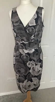 £24.99 • Buy HOBBS Invitation Grey Floral Lined Dress High Waist Size UK 12 Wedding Occasion