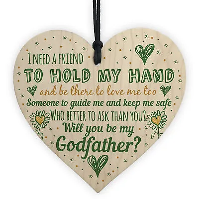 £3.99 • Buy Will You Be My Godfather Gift For Friend Brother Wooden Heart Godparent Gifts