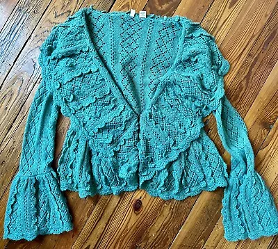 Anthropologie Moth Vintage Cardigan 2005 Rare Teal Green Sweater Knit Shawl XS • $26.95