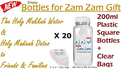ZAM ZAM HOLY MAKKAH WATER EMPTY BOTTLES 200ml SQUARE HAJJ UMRAH 2023 GIFT • £34.75