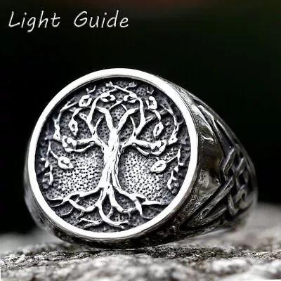 Runes Amulet Rings Life Tree Ring Men Stainless Steel Odin Fashion Jewelry • $12.89