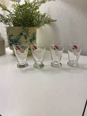 1950's Red Rooster Glasses Set Of 4 - Barware 3oz Juice Sherry Cordial Kitchen • $18