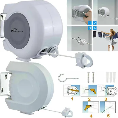 New Retractable Washing Clothes Line Extendable Heavy Duty Automatic Reel • £12.44