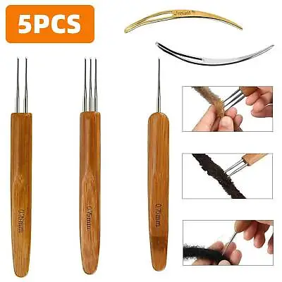 5Pcs DIY Crochet Needle Hook Bamboo Handle Dread Knit Hair Making Braiding Tool • $8.98