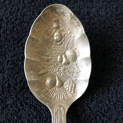 VTG. EPNS A1 SHEFFIELD ENGLAND Embossed Fruit Compote Serving Spoon Oval Bowl • $12