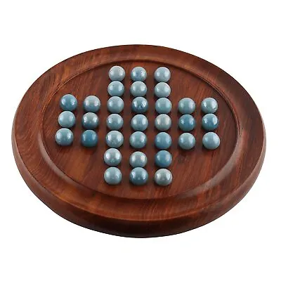 New Wooden Solitaire Board Game With Glass Marbles (Size - 9 Inch Brown) US • $35.03