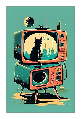 1950s Cat TV - A Mid Century Modern Atomic Age TV With A Silly Cat In It TVC5 • $20