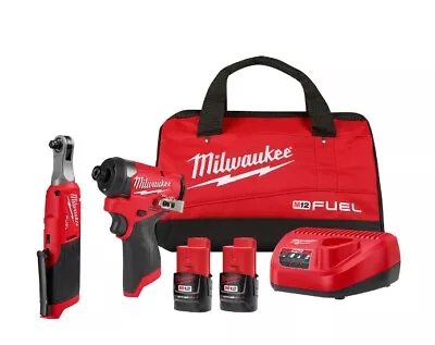 Milwaukee M12 FUEL 12V Lithium-Ion Cordless 3/8 In. Ratchet And 1/4 In. Impact • $150