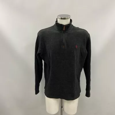 Polo Ralph Lauren 1/4 Zip Jumper Medium Grey Cotton Mens RMF53-LW • £7.99