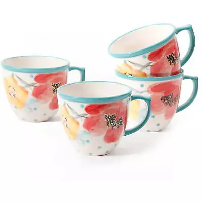 Vintage Bloom Ceramic 4-Piece 16-Ounce Coffee Cup Set White • $17.88