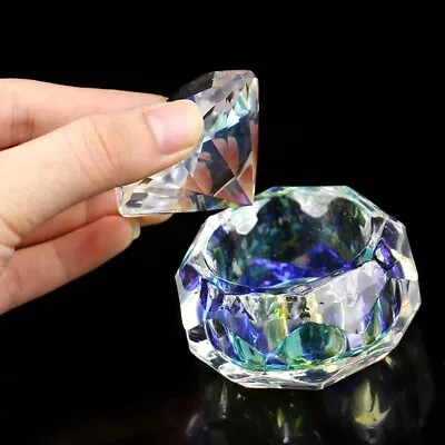  Crystal Bowl Dappen Dish With Lid Nail Acrylic Powder Liquid Dish Diamond Cup • $10
