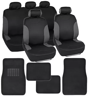 Interior Protectors Black/Dk Gray Car Seat Covers Carpet Floor Mats Split Bench • $39.50