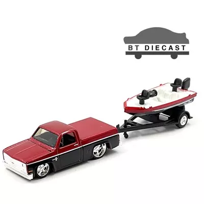 MAISTO TOW & GO 1987 CHEVROLET 1500 & TRAILER W/ BASS BOAT 1/64 RED BK 15368 23A • $10.90