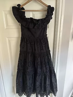 Zara Broderie Anglaise Dress Ladies Size Medium Bardot Style Midi Lined BNWT • £58