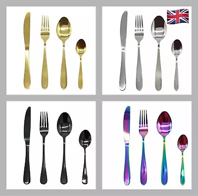 Stainless Cutlery Steel Sets Spoon Fork Dinner 81624.32 Gold Rainbow Christmas • £5.99