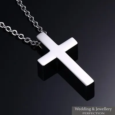 Mens Chain Necklace Silver Cross Pendant Rosary Jesus Men's Stainless Steel Love • £7.99