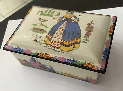 Antique Art Deco H&K Tunstall Trinket Box Crinoline Lady Feeding Birds Ceramic • £88