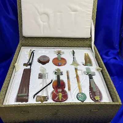 Vintage Semi Precious Jade & Agate Miniature Musical Instruments & Stands • $189.75