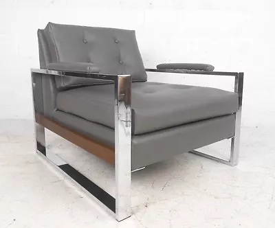 Milo Baughman Style Chrome And Vinyl Club Chair (8027)JR • $500