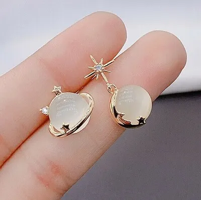 925 Sterling Silver Star Opal Asymmetric Crystal Gold Stud Earrings Gift Womens • £3.49