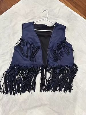 Men’s Solid Blue Open Front Fringe Vest • $9.99