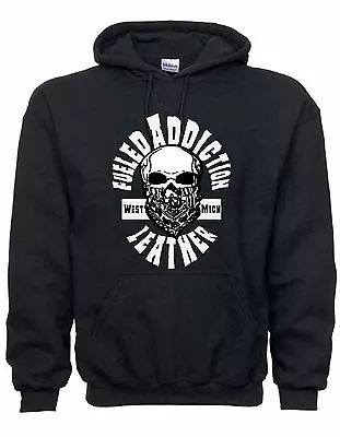 Mens Hoodie Sweatshirt Pullover Fueled Addiction Skull Bandanna Motorcycle • $24.98