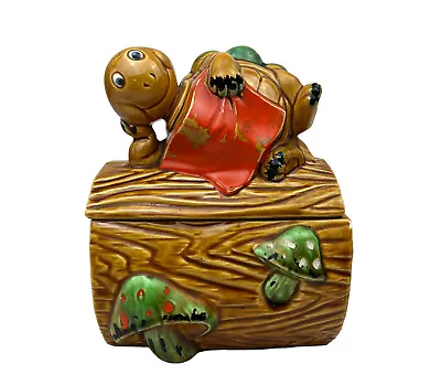 Vintage Turtle Reading On Log Ceramic Cookie Jar Japan Vtg Mushroom • $45