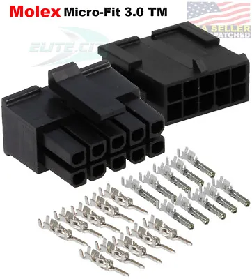 Molex  (10 Circuits) Male & Female Housing W/ Pins 20-24 AWG Micro-Fit 3.0™ • $8.99