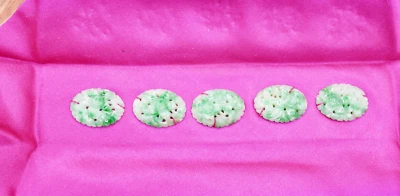 $0.99 • Buy Vintage Green Jade Carved Flower Loose Oval Stones 5pcs 19.5-20.2 Mm NOS