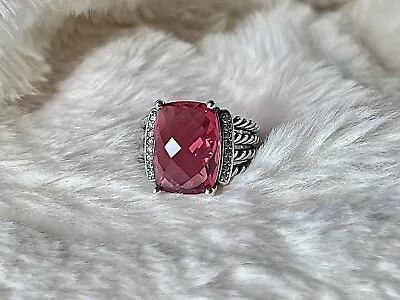 David Yurman Wheaton 16x12mm Pink Tourmaline & Diamonds Size 8.5 • $179