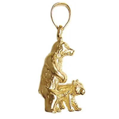 New 14k Yellow Gold 3D Bear With Cub Pendant • $349.99