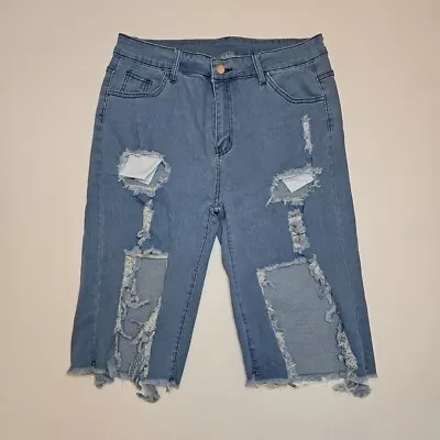 Womens Summer High Waist Shorts Jeans Denim Ripped Destroyed Casual Hot Pants XL • $13.75